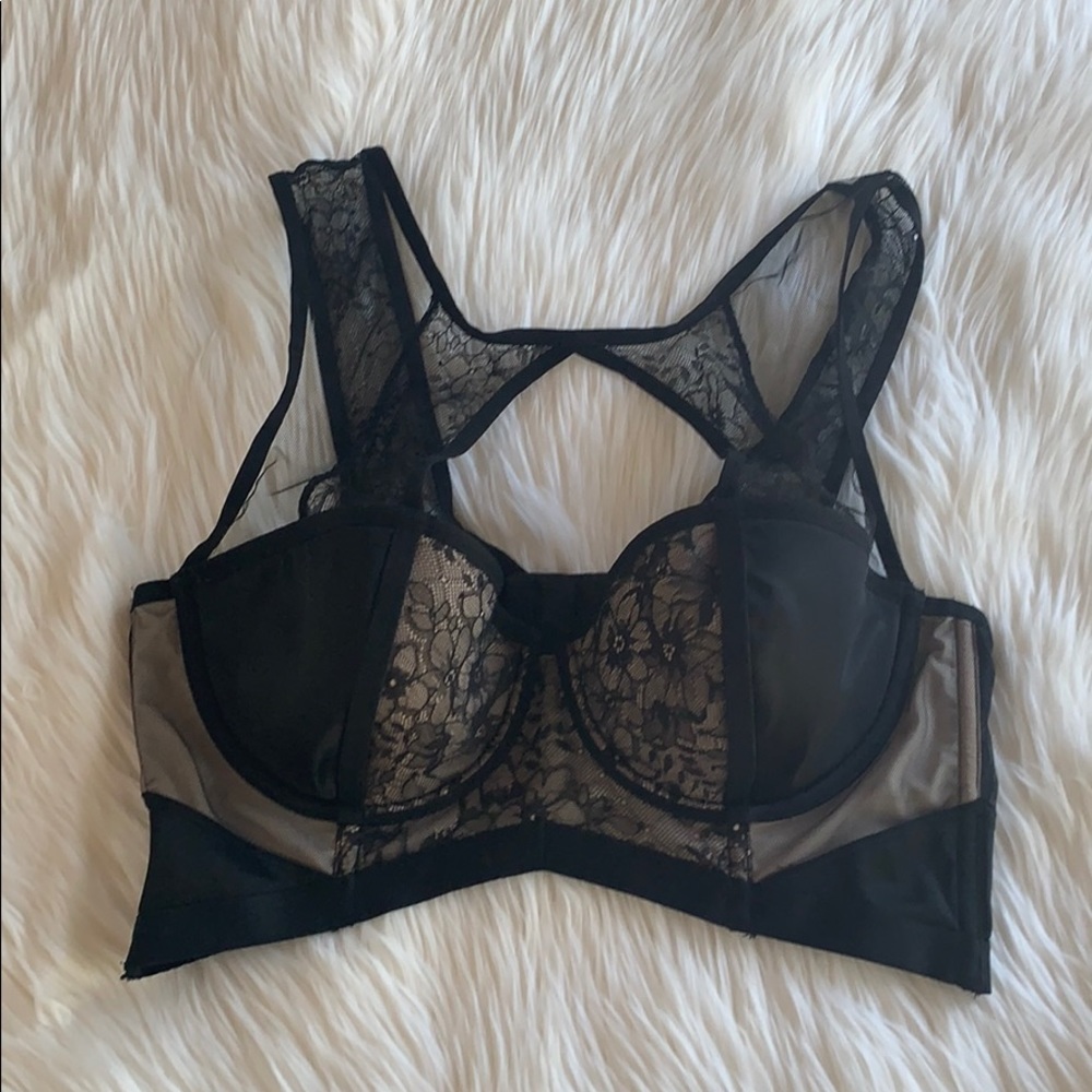 Victoria’s Secret Floral Embroidered Mesh Push Up Bra Black 36C